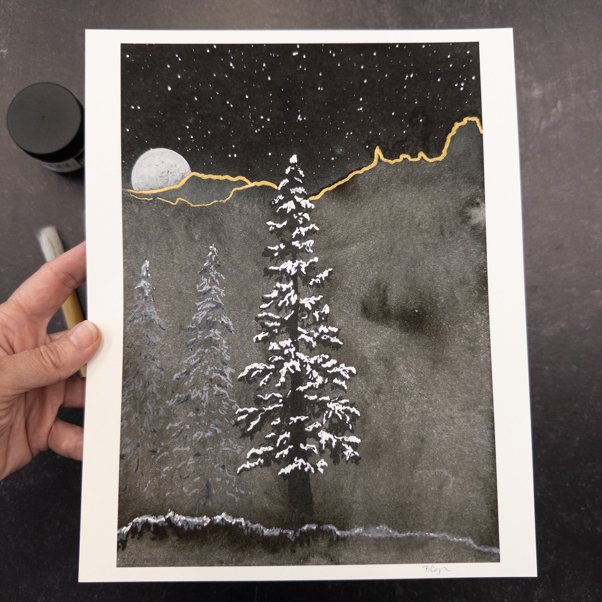Print Sale - 8" x 10" Foggy Nighttime with Snowy Trees - Art Print - Ready to Ship