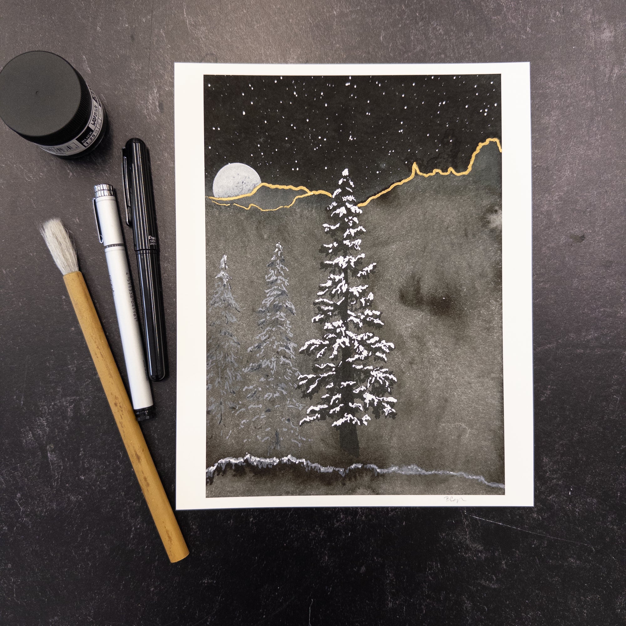 Print Sale - 8" x 10" Foggy Nighttime with Snowy Trees - Art Print - Ready to Ship