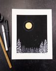 Print Sale 8"x10" Winter Orion with Moon Halo and Snowy Trees - hand embellished print - Ready to Ship