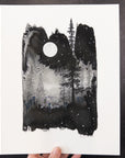 Print Sale - 8" x 10" Midnight Flowers - Silver Moon and Lilies  - Art Print - Ready to Ship