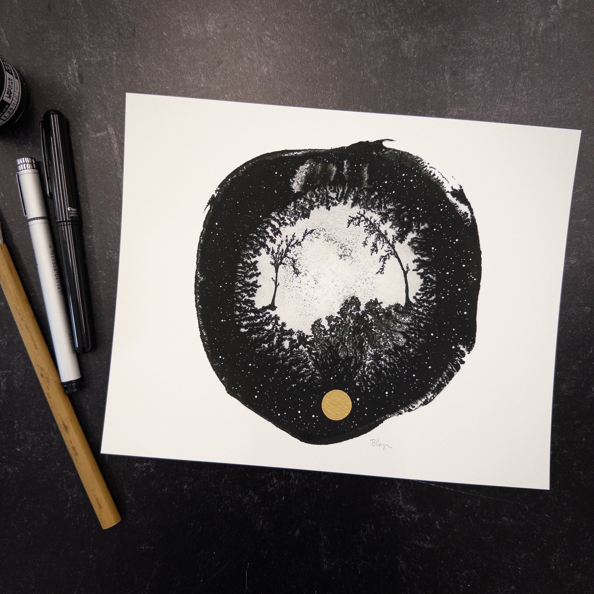 Print Sale - 8" x 10" Beauty in the Upside Down - Large Round Tree Pair - Art Print - Ready to Ship