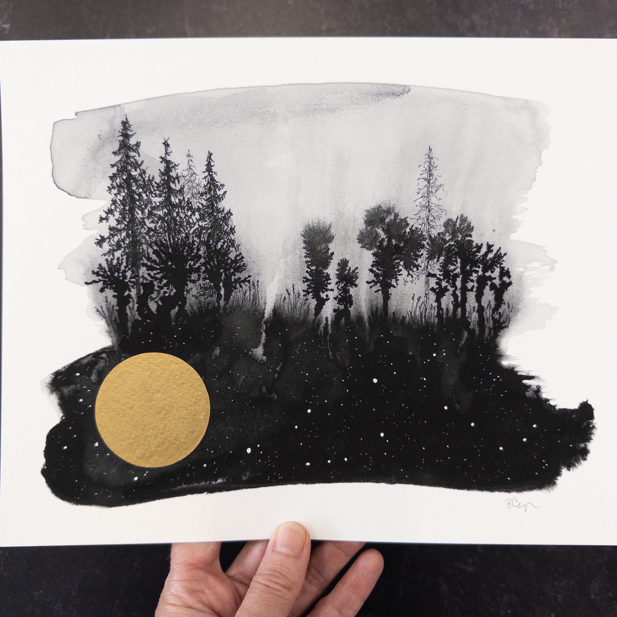 Print Sale - 8 x 10" Beauty in the Upside Down - Misty Evening Moon - Art Print - Ready to Ship