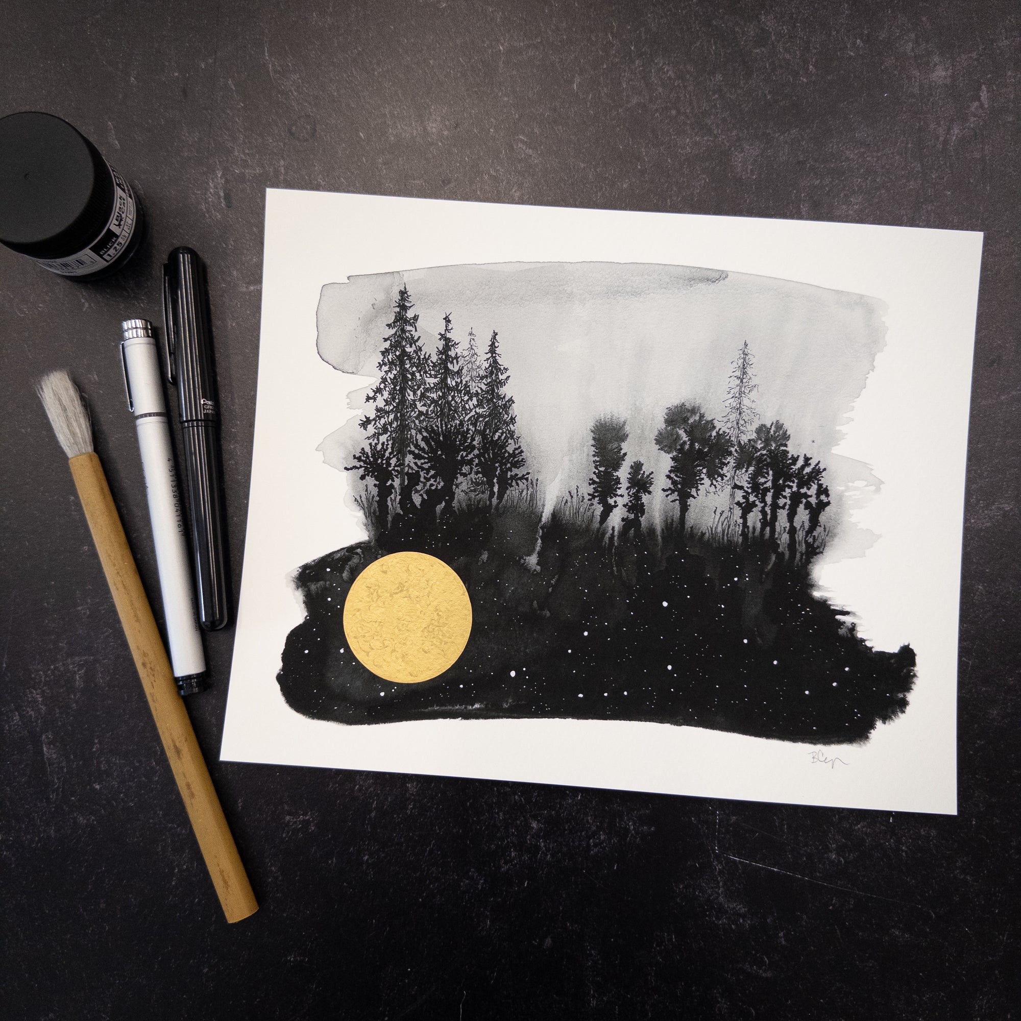 Print Sale - 8 x 10" Beauty in the Upside Down - Misty Evening Moon - Art Print - Ready to Ship