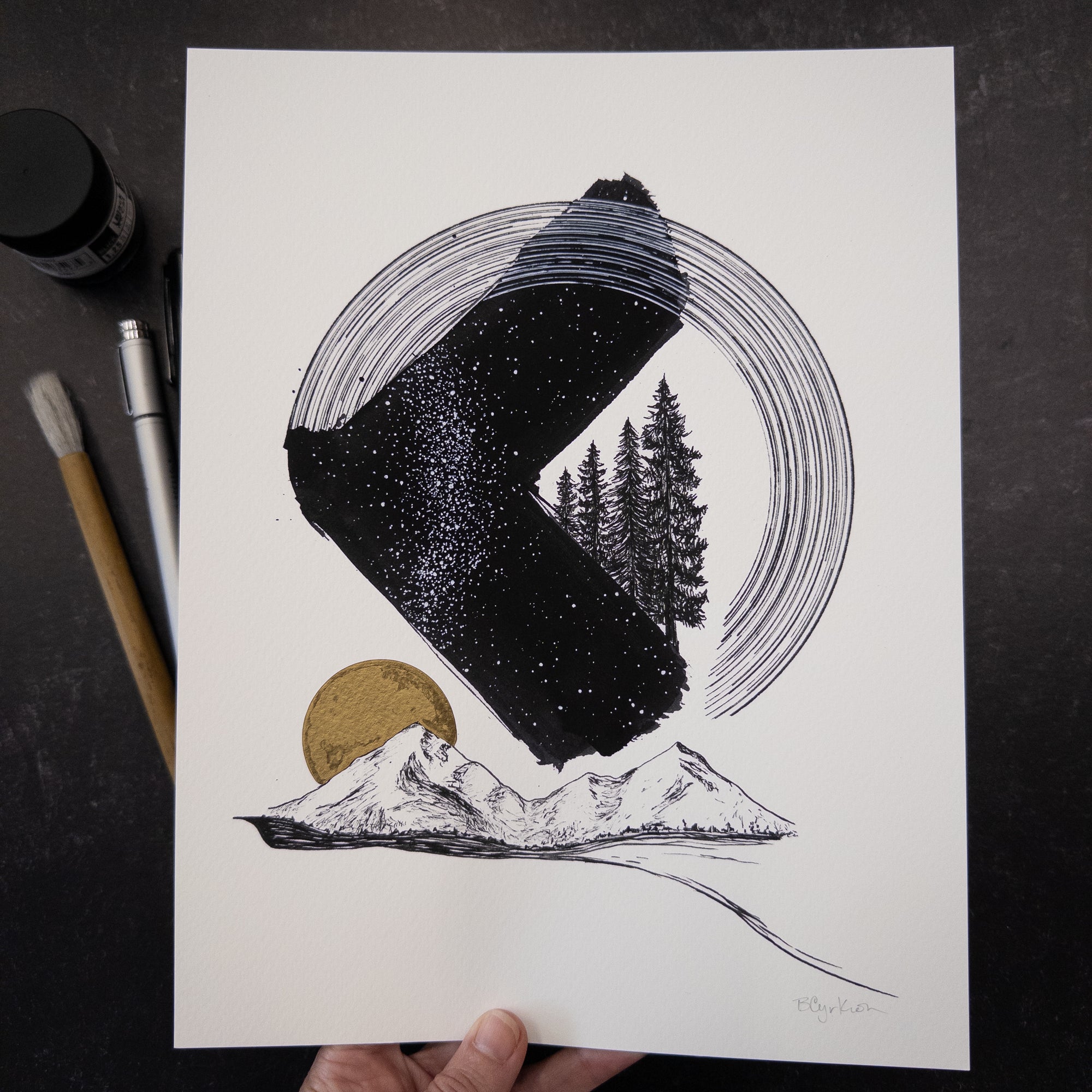 Print Sale - 8.5" x 11" Space and Time Series - Drawing 9 - Hand Embellished Print - Ready to Ship