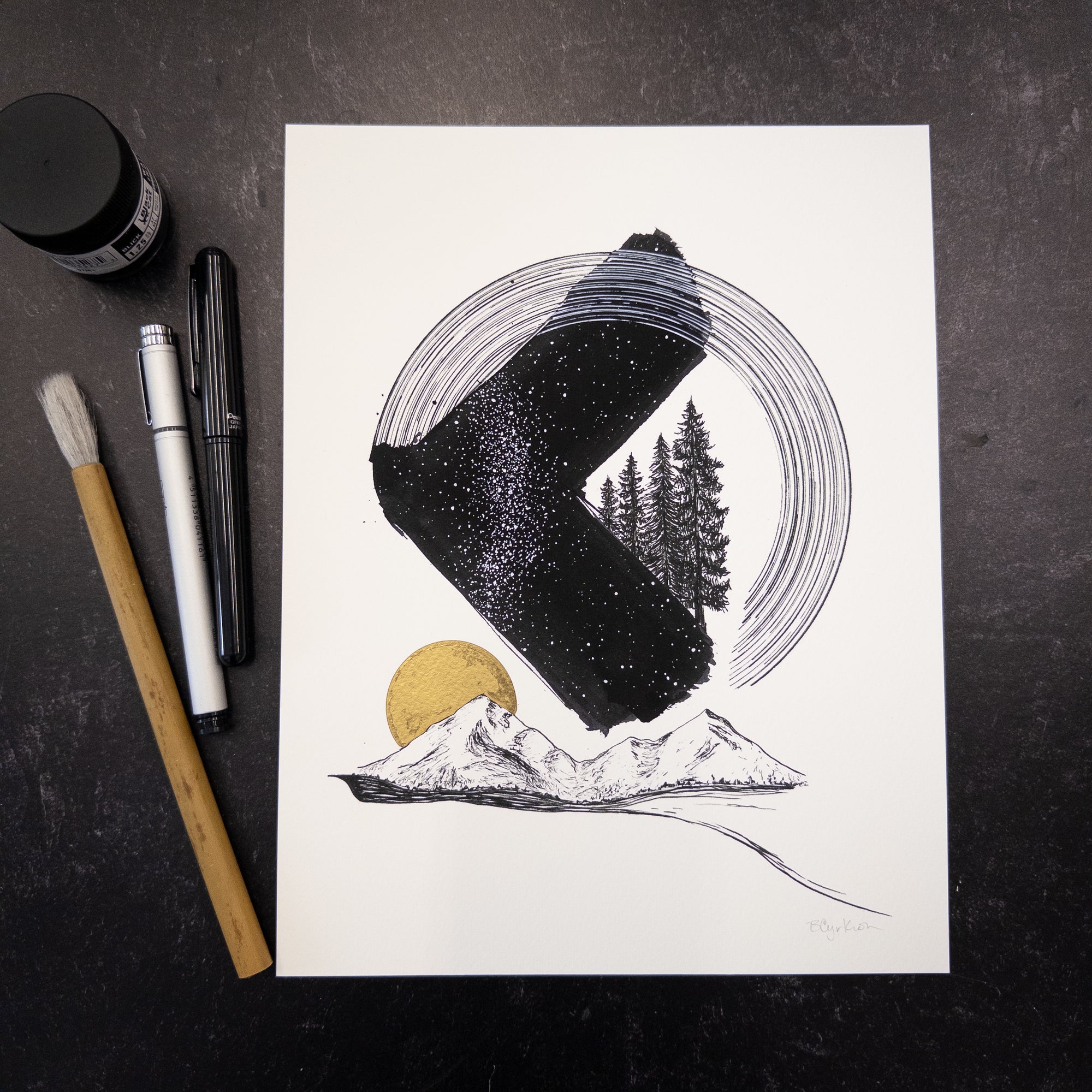Print Sale - 8.5" x 11" Space and Time Series - Drawing 9 - Hand Embellished Print - Ready to Ship
