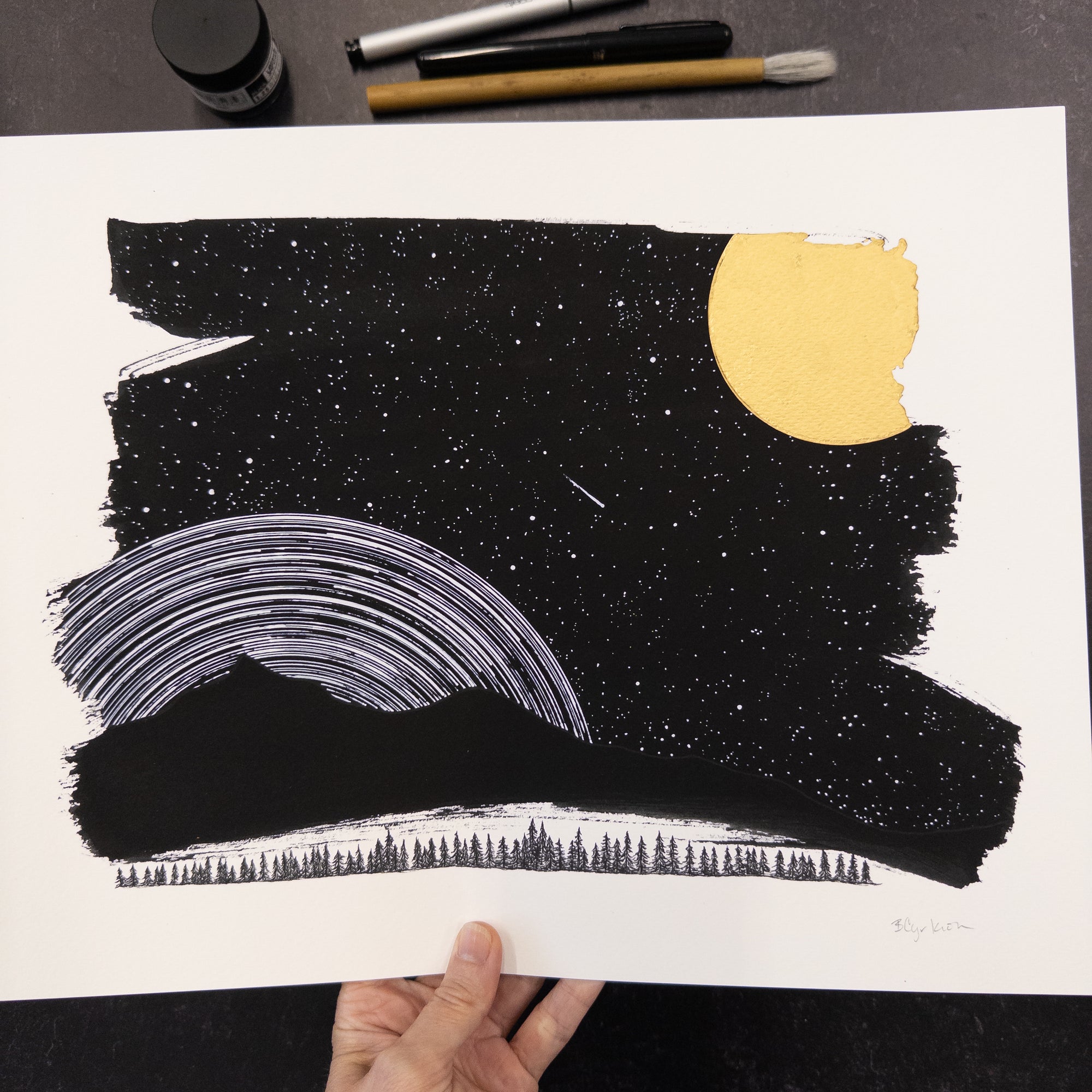 Print Sale - 11" x 14" Space and Time Series - Drawing 8 - Hand Embellished Print - Ready to Ship