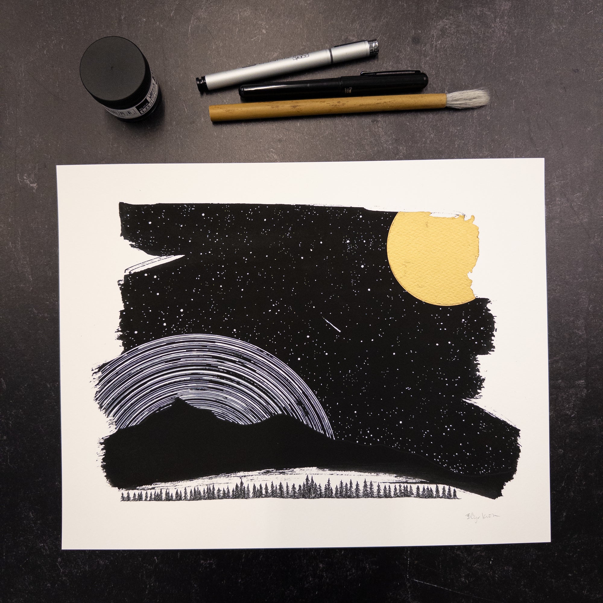 Print Sale - 11" x 14" Space and Time Series - Drawing 8 - Hand Embellished Print - Ready to Ship