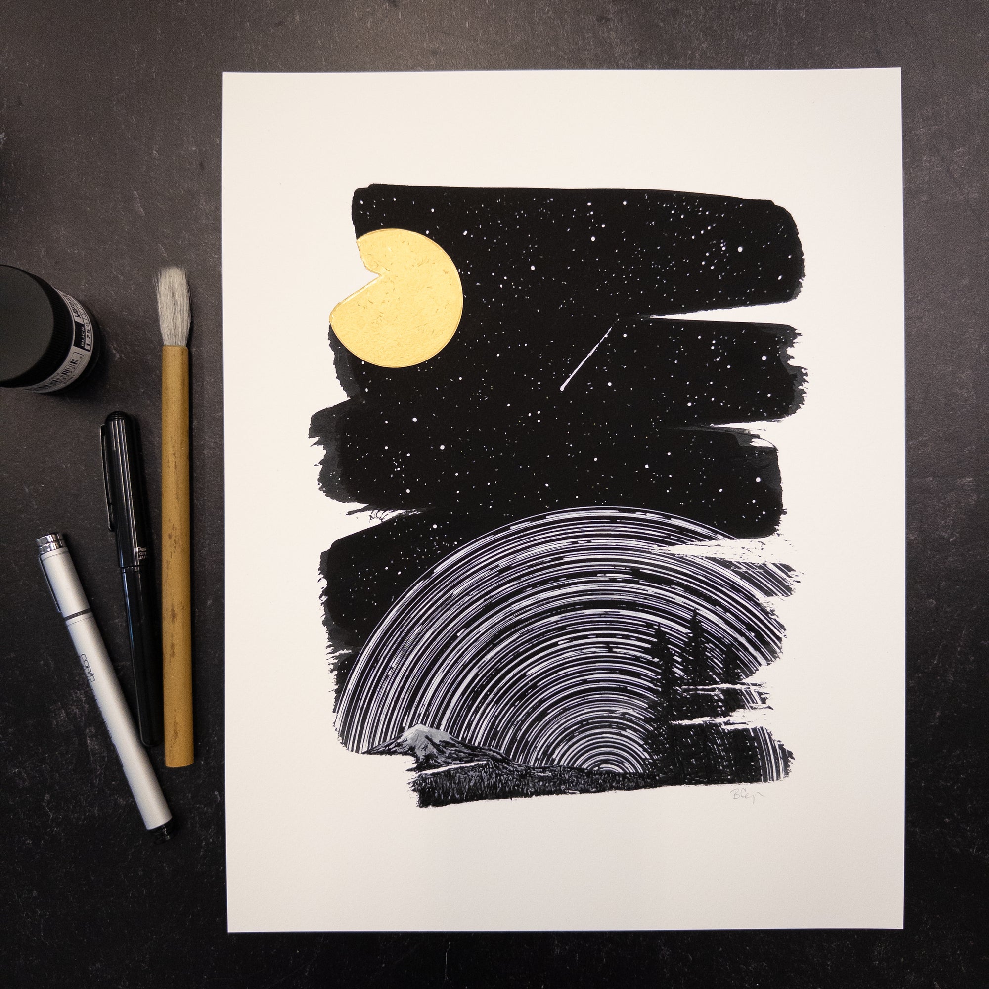 Print Sale - 11" x 14" Space and Time Series - Drawing 1 - Hand Embellished Print - Ready to Ship