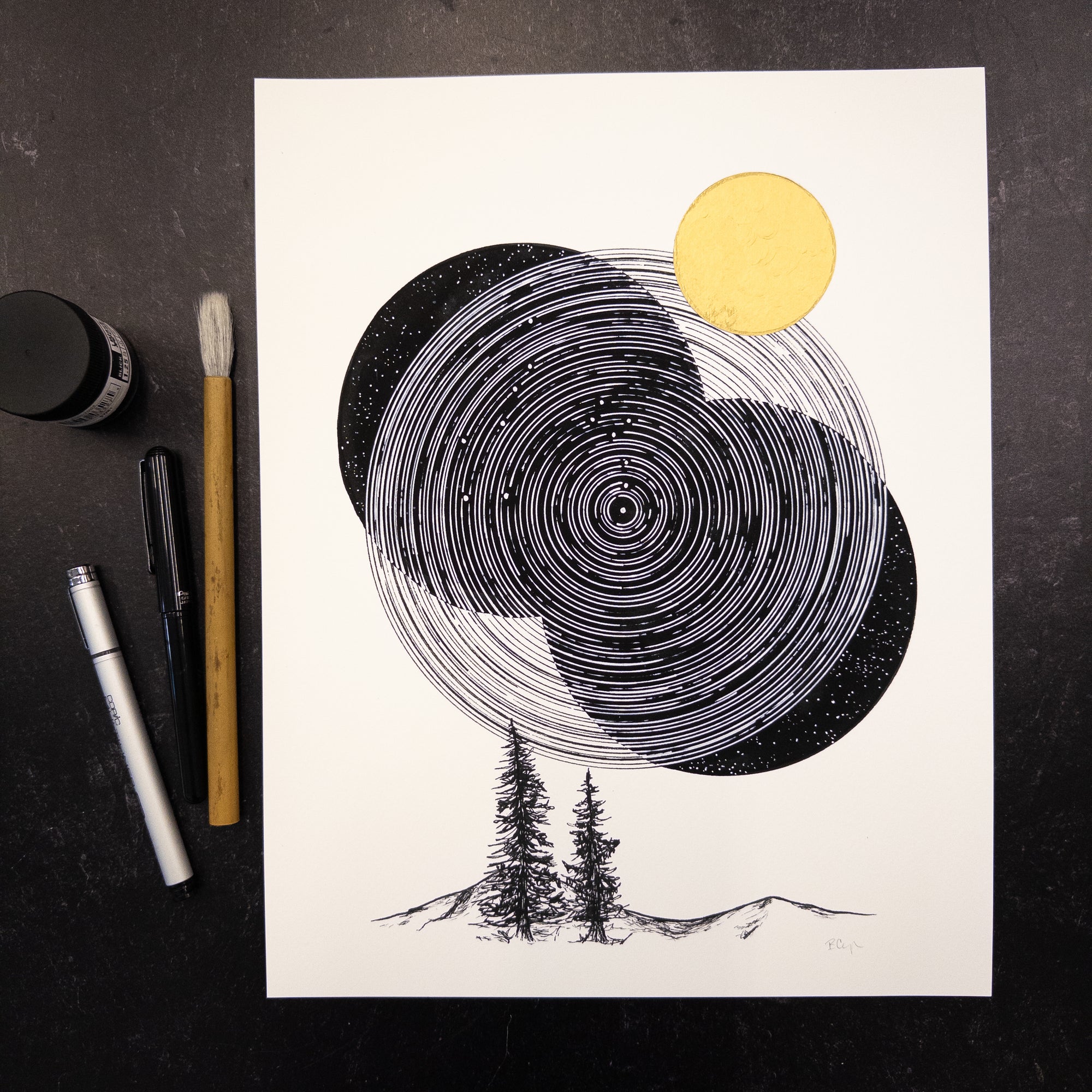 Print Sale - 11" x 14" Space and Time Series - Drawing 3 - Hand Embellished Print - Ready to Ship