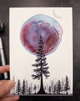 Print Sale - 5x7 Single Tree and Red Aurora Orb - Art Print - Ready to Ship