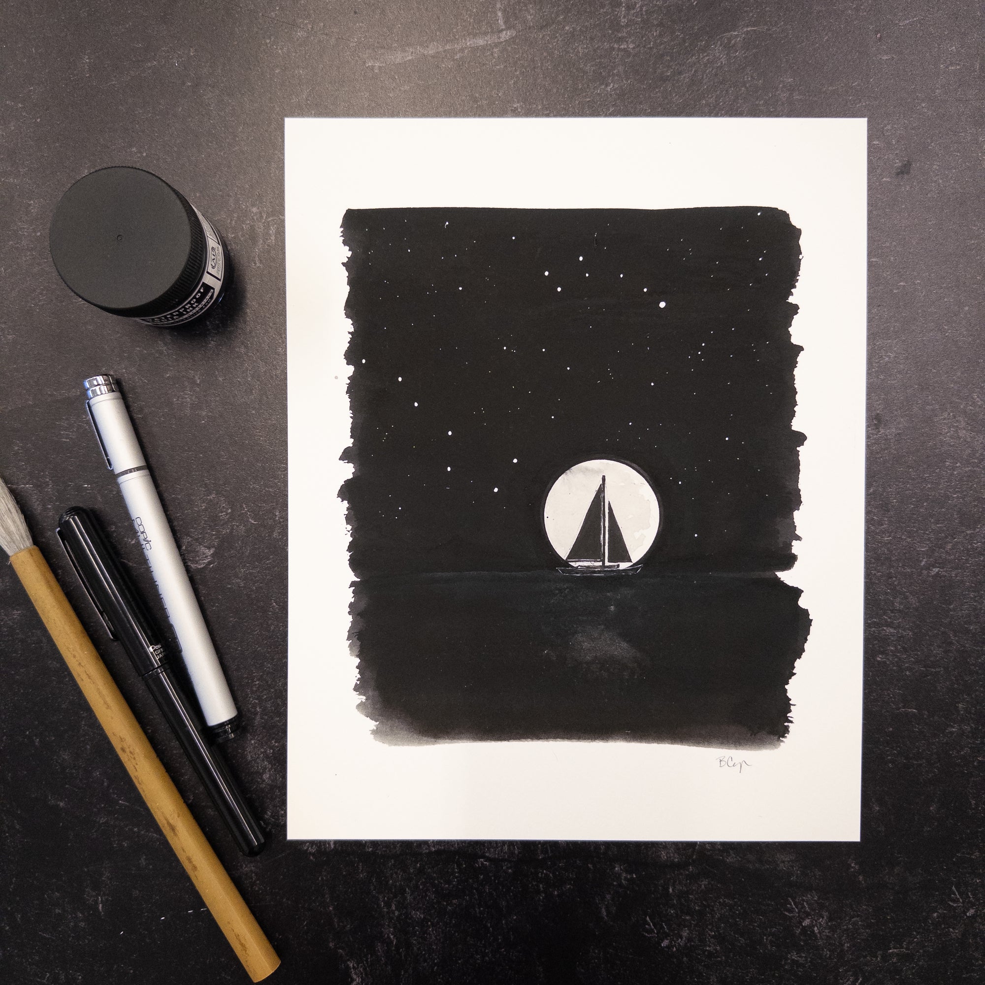 Print Sale - 8x10 Sailboat and Moon - Art Print - Ready to Ship