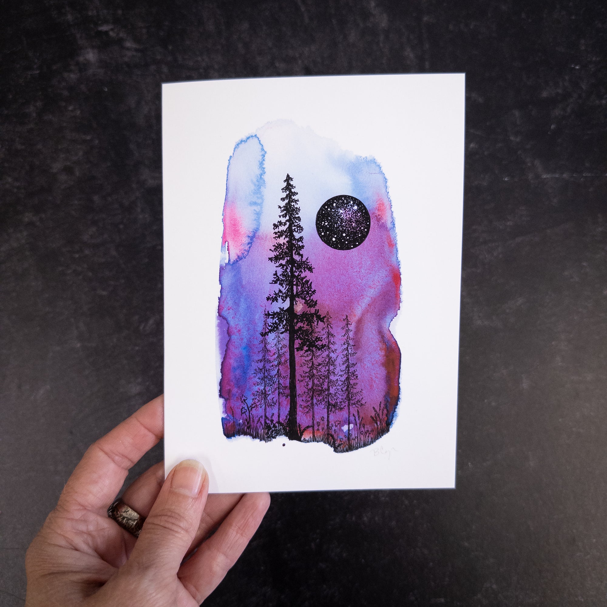 Notecard Set - Galaxy Hummingbird, Violet Aurora, Celestial Flowers - card size 4.5 x 6.25 - print to order