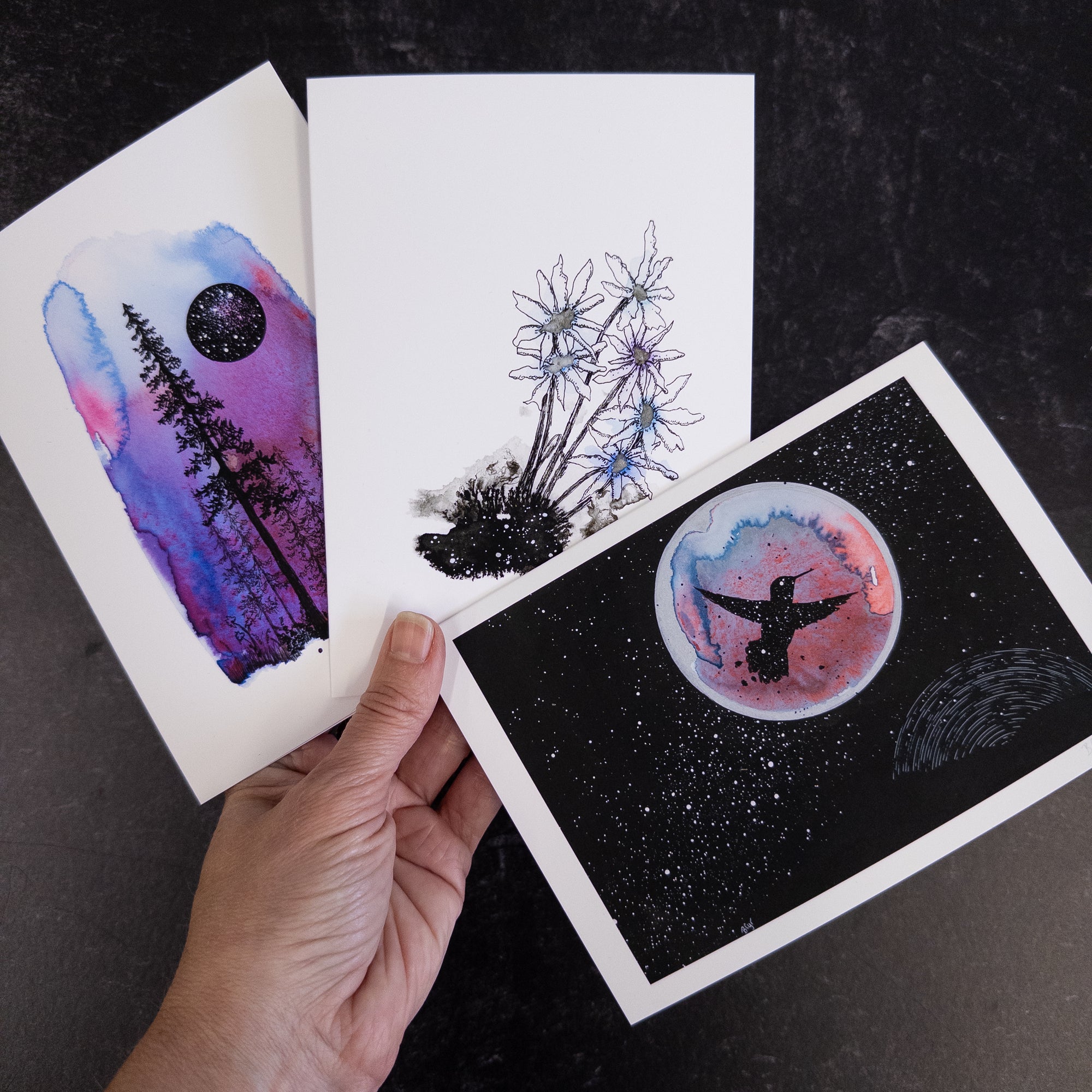 Purple Aurora Forest with Star Portal - Art Print - Print to Order