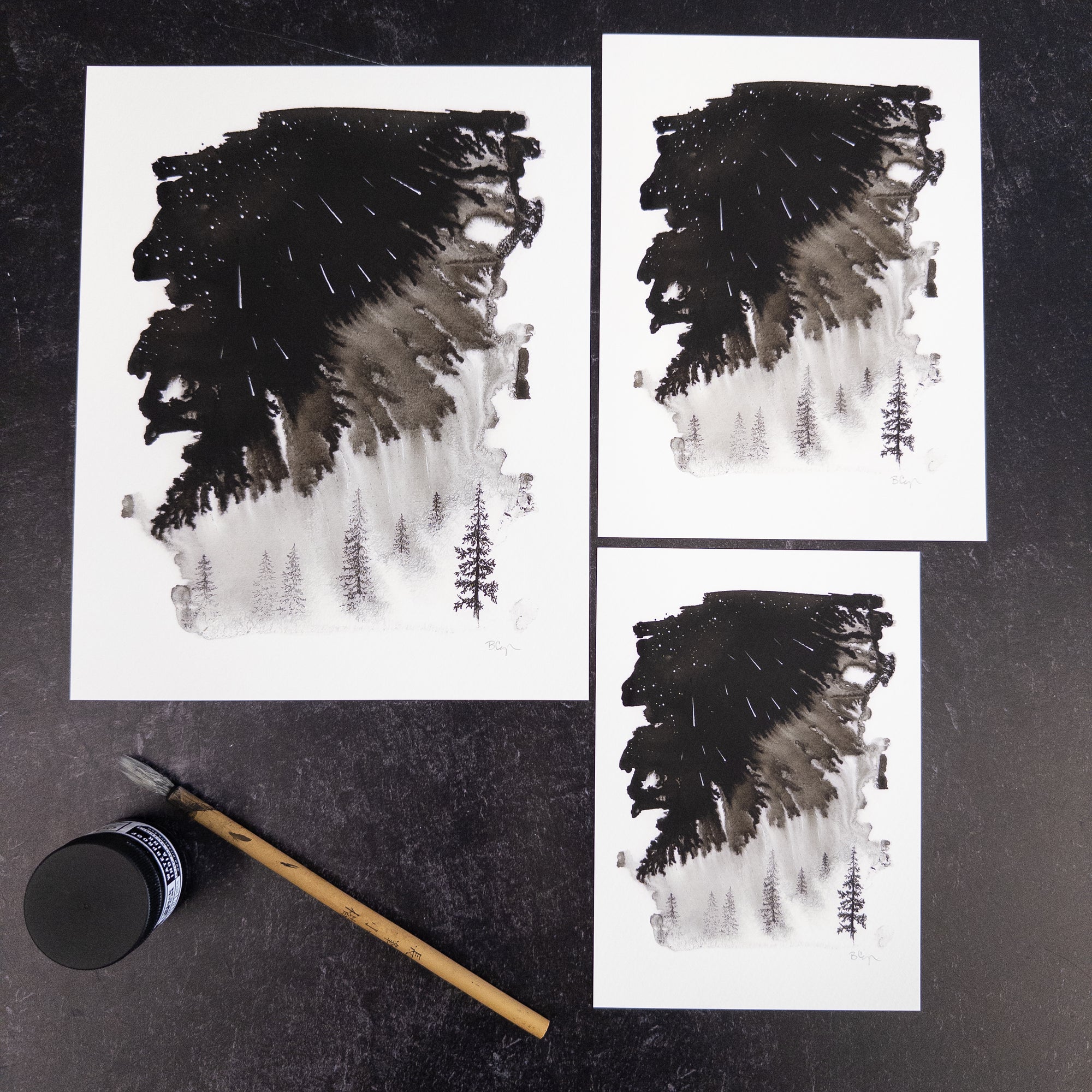 Magical Meteor Shower, Dreamy Forest - Art Print - Print to Order