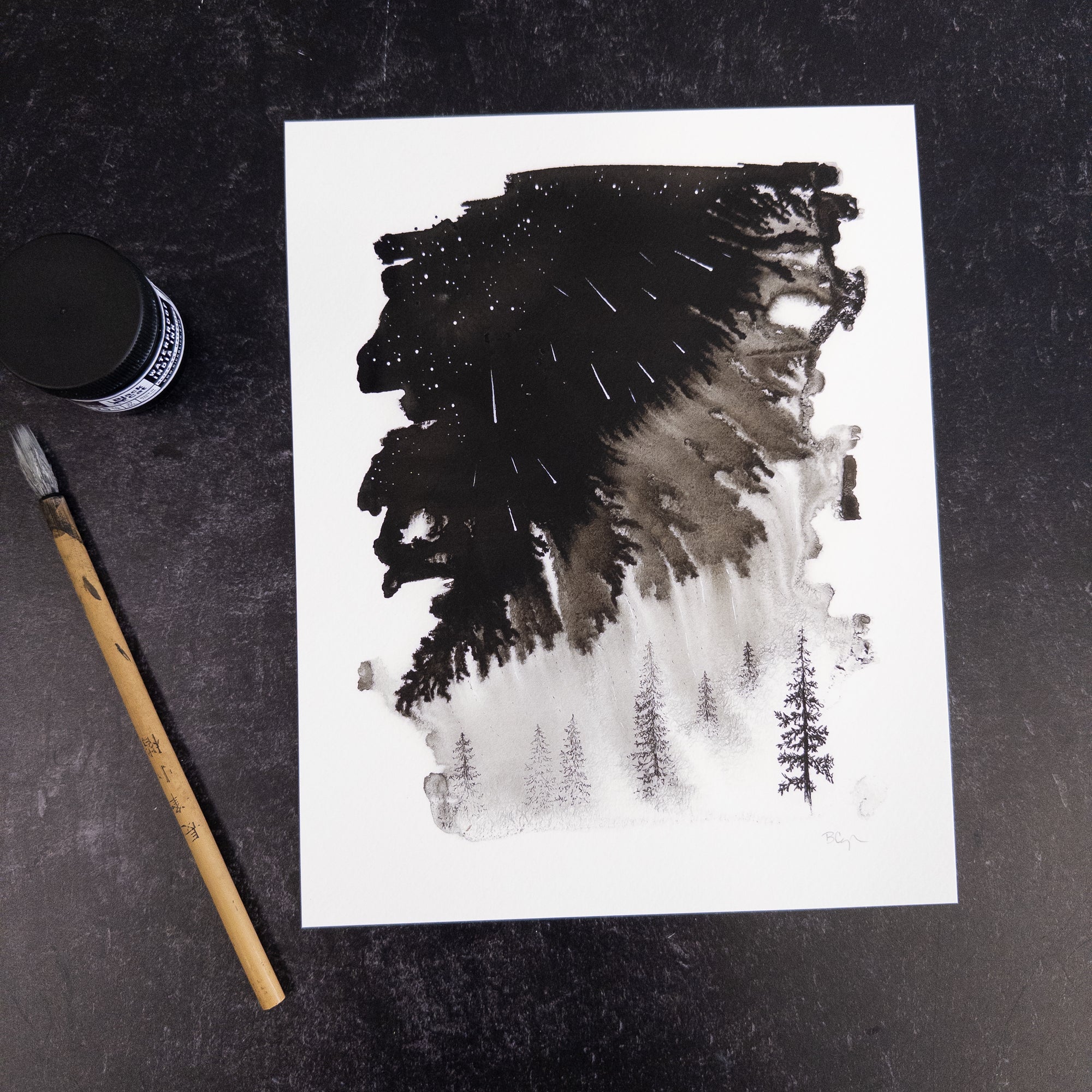Magical Meteor Shower, Dreamy Forest - Art Print - Print to Order