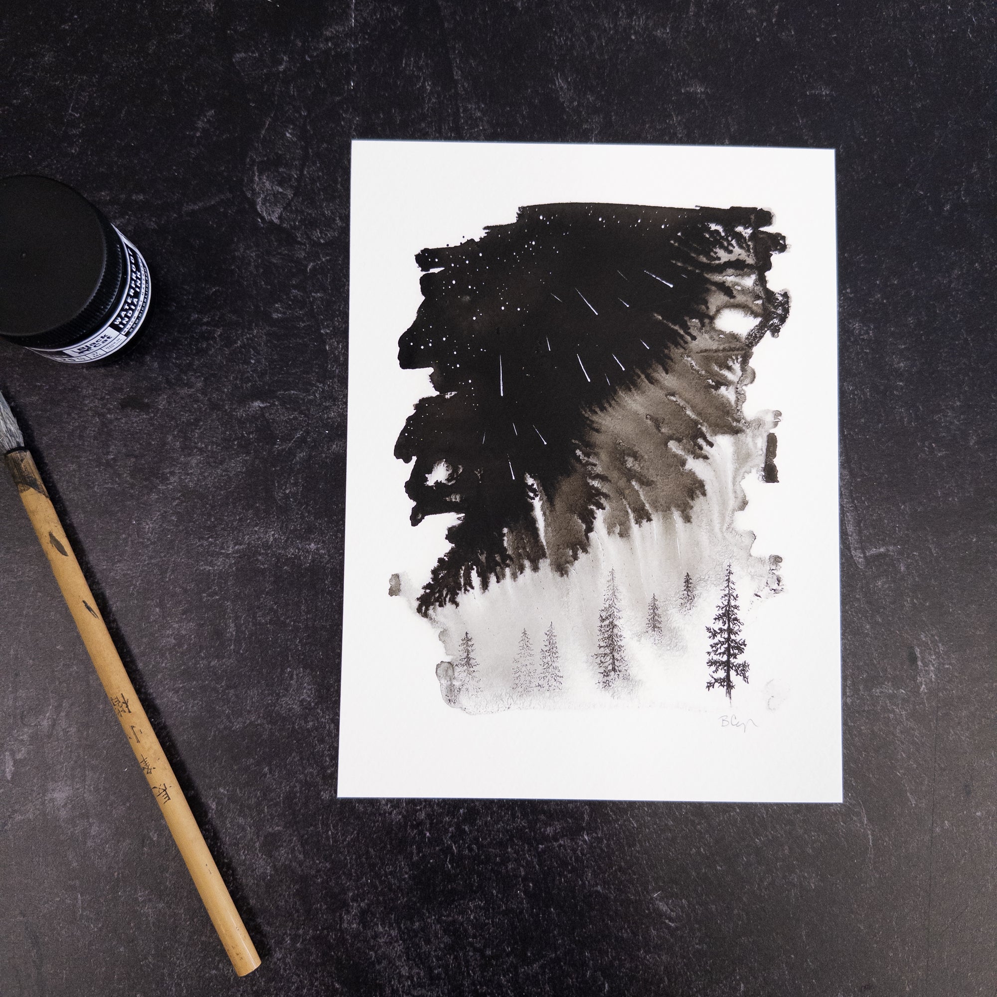 Magical Meteor Shower, Dreamy Forest - Art Print - Print to Order