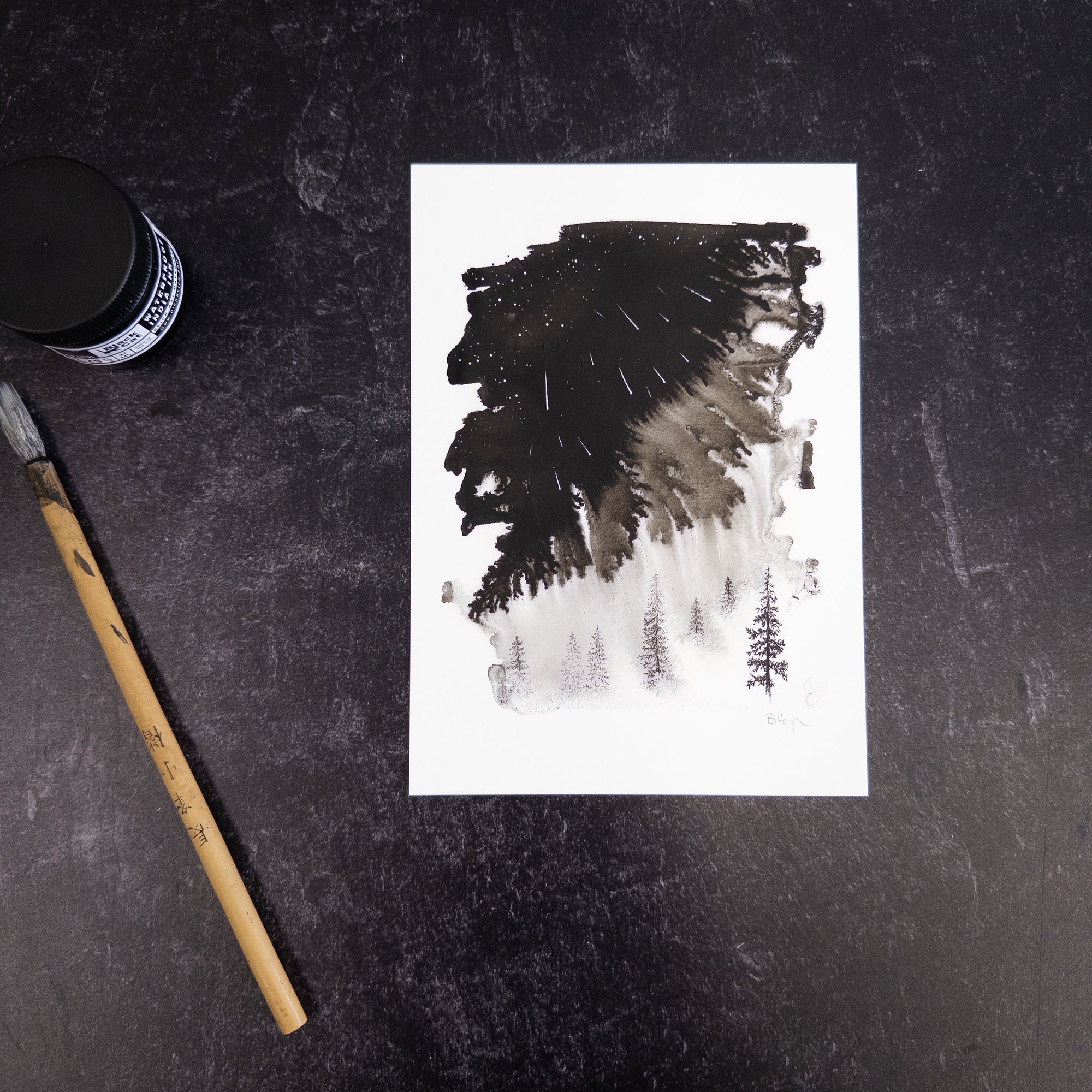 Magical Meteor Shower, Dreamy Forest - Art Print - Print to Order