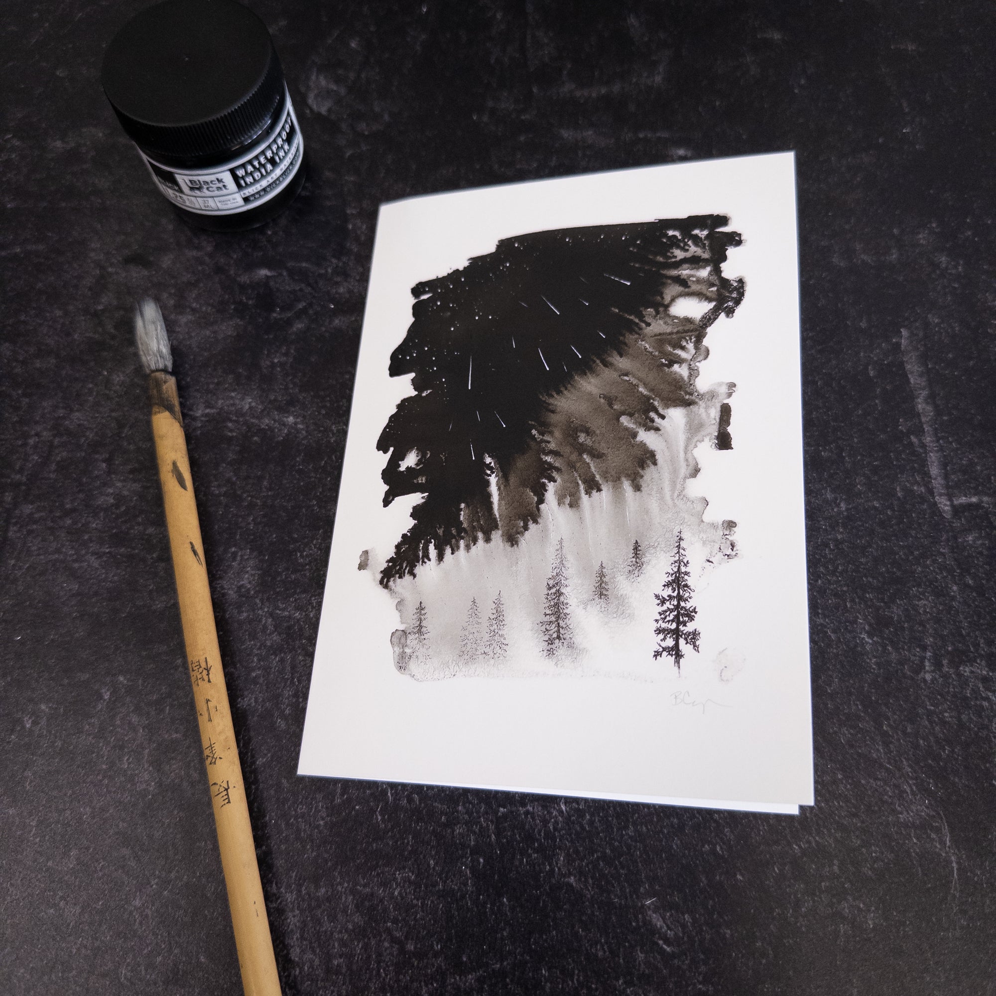 Magical Meteor Shower, Dreamy Forest - Art Print - Print to Order