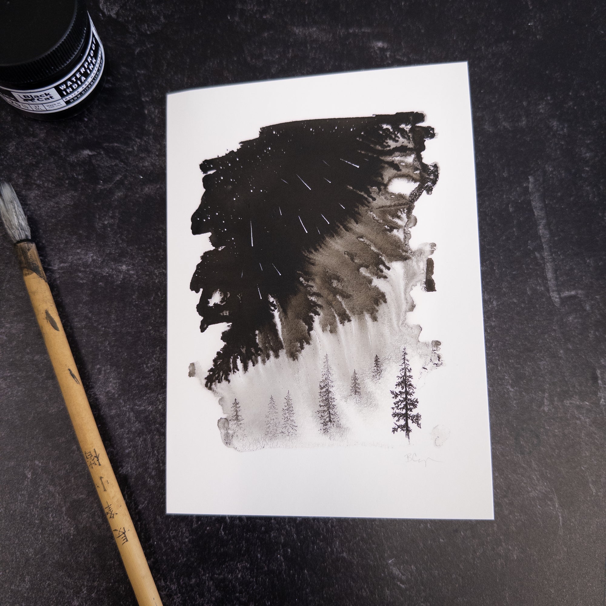 Magical Meteor Shower, Dreamy Forest - Art Print - Print to Order