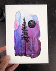 Purple Aurora Forest with Star Portal - Art Print - Print to Order