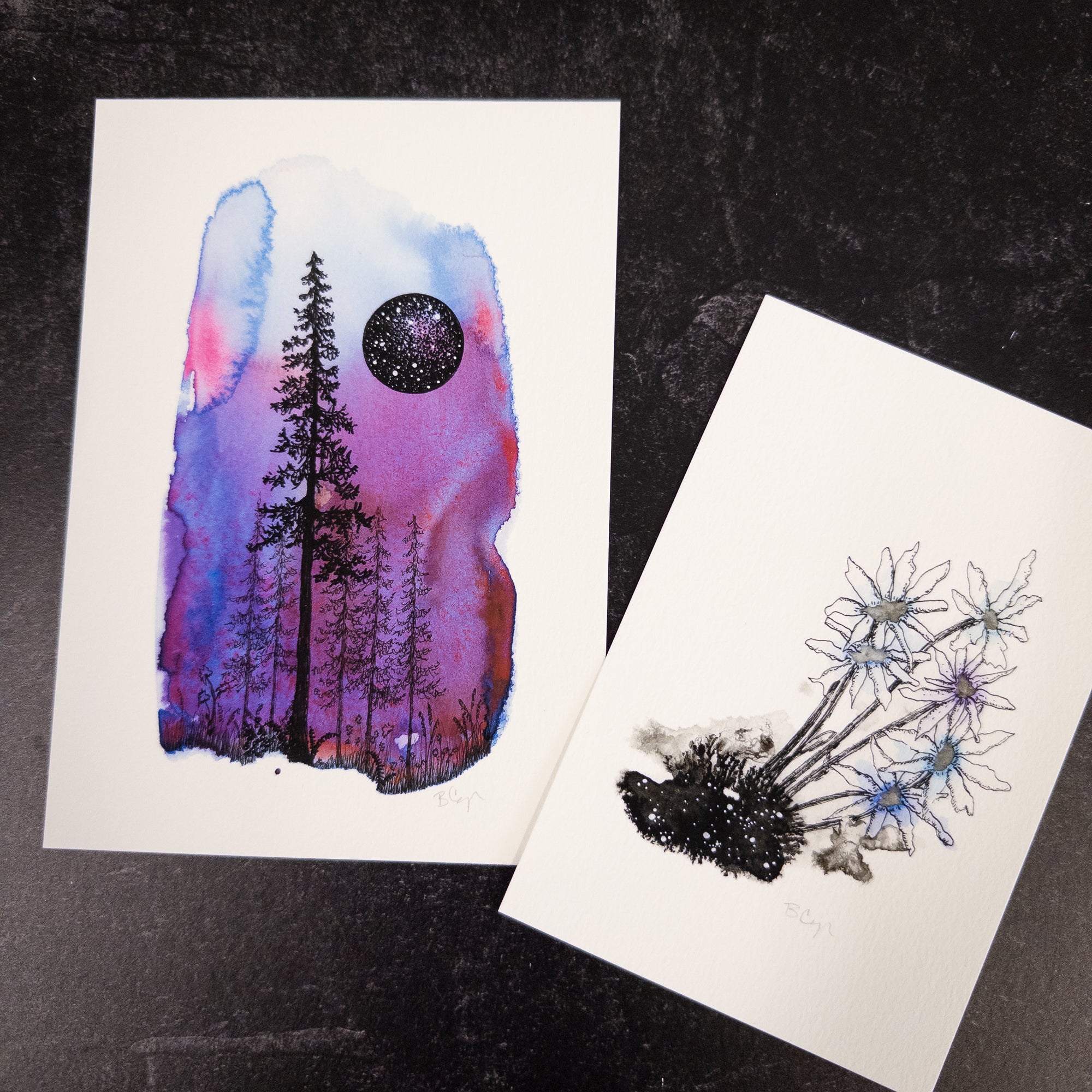 Purple Aurora Forest with Star Portal - Art Print - Print to Order