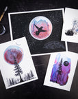 Purple Aurora Forest with Star Portal - Art Print - Print to Order