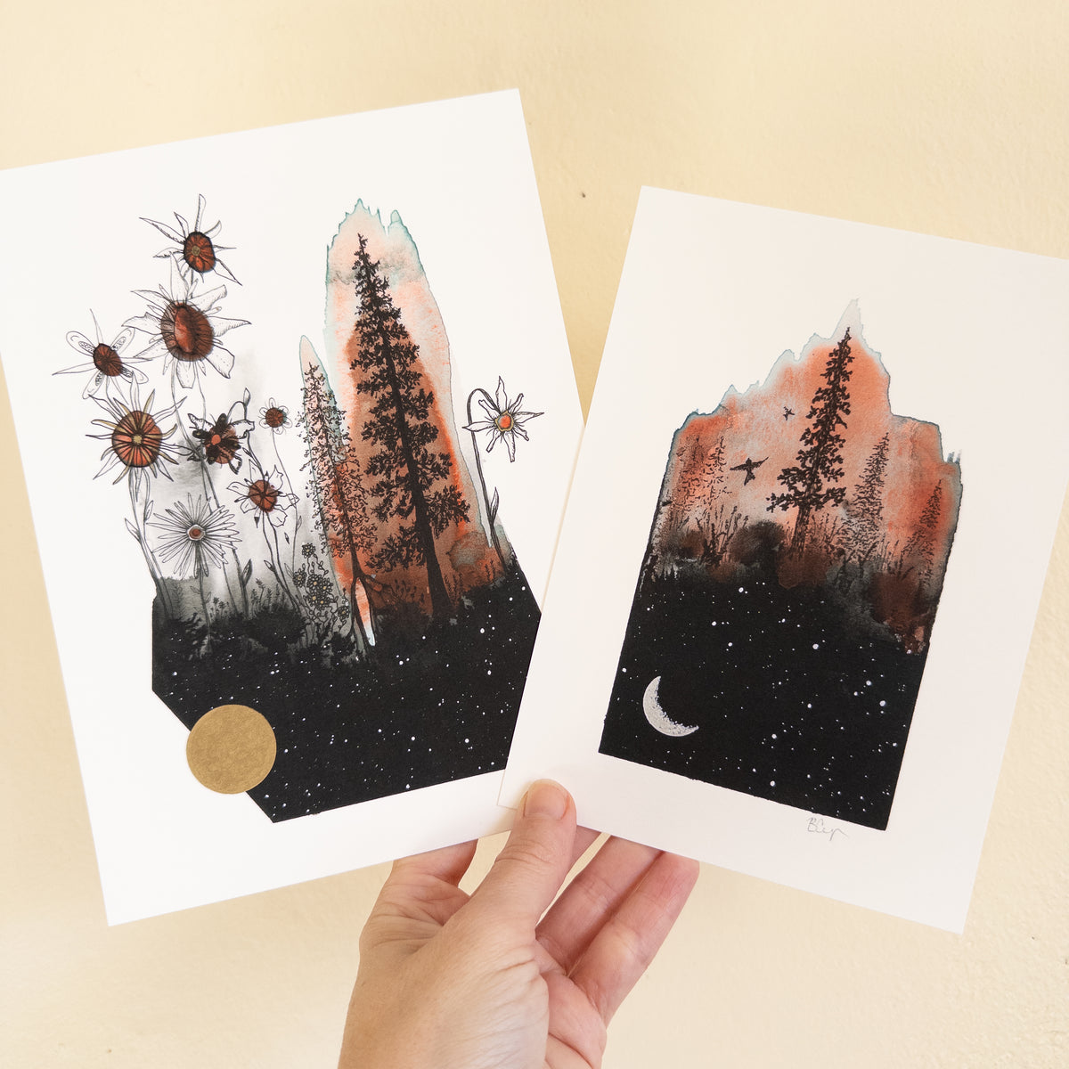 Birthday Special Prints - Fall Flowers of Whimsy and Tiny Bird Fun Times