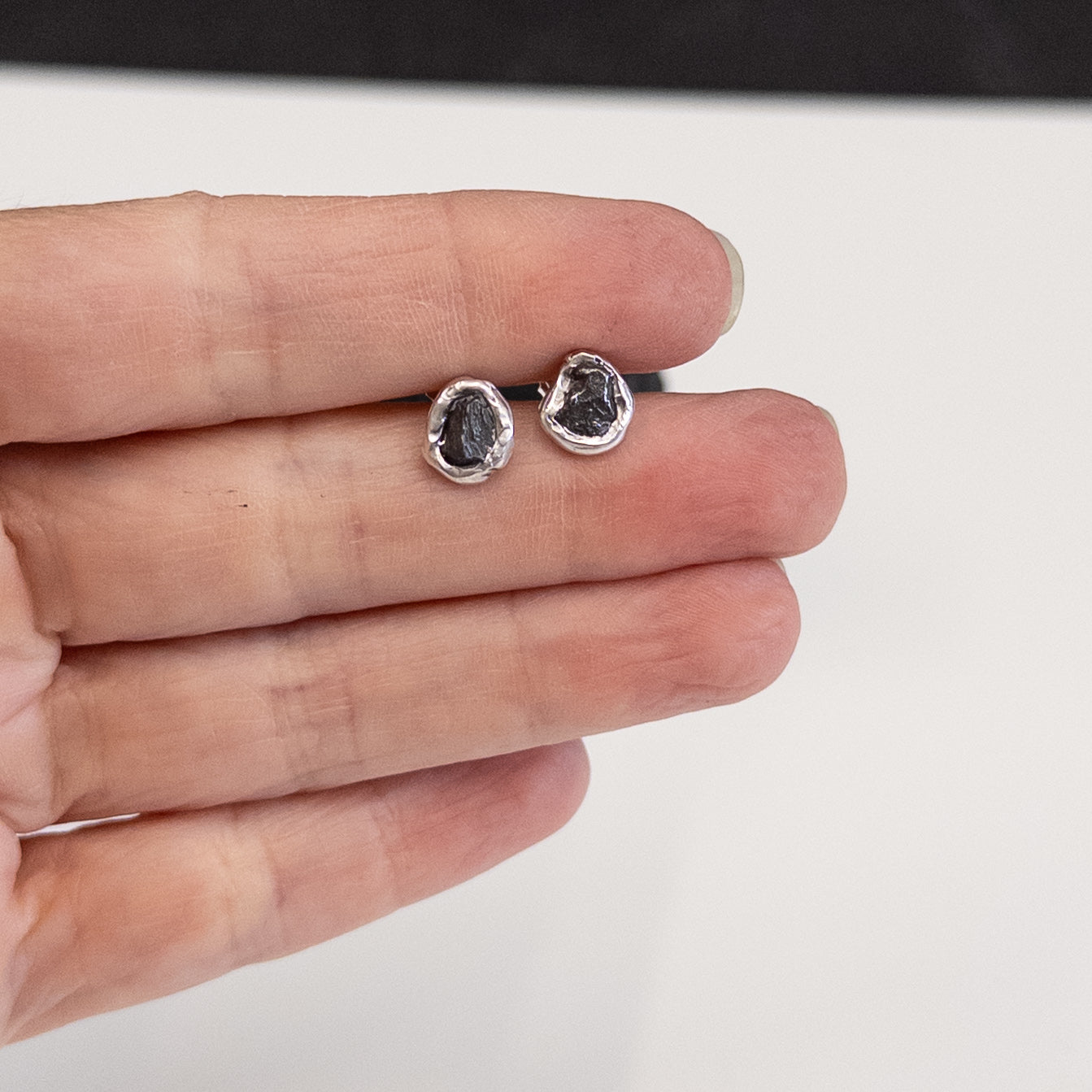 Reserved - Meteorite Post Earrings in Sterling Silver - Ready to ship