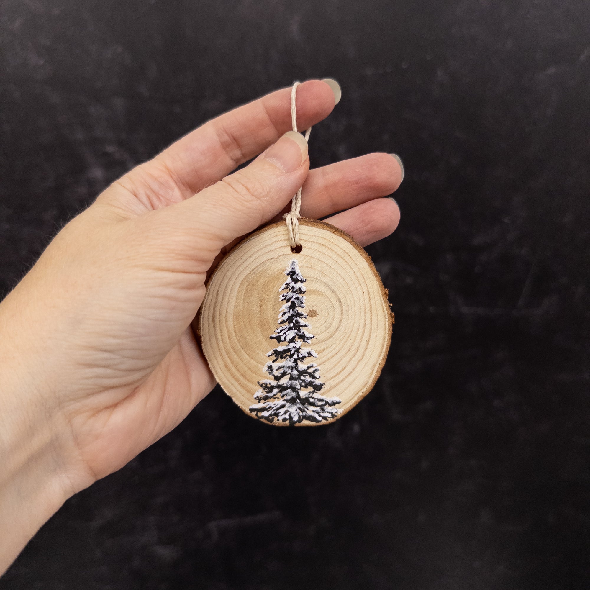 Wood Round Ornament - 4 - Single Snowy Tree