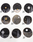 Winter Theme Wood Ornament 2025 - 35 - Silver Moon, Snowy Trees, and Silver Lined Clouds