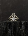 Epic Meteorite Ring with Pale Blue Moissanite in Palladium Sterling Silver - size 6 - Ready to Ship