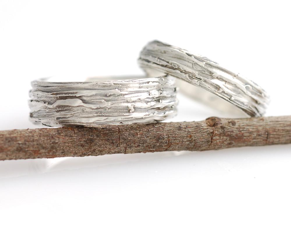 Tree Bark Wedding Rings in Palladium Sterling Silver  - Made to Order - Beth Cyr Handmade Jewelry