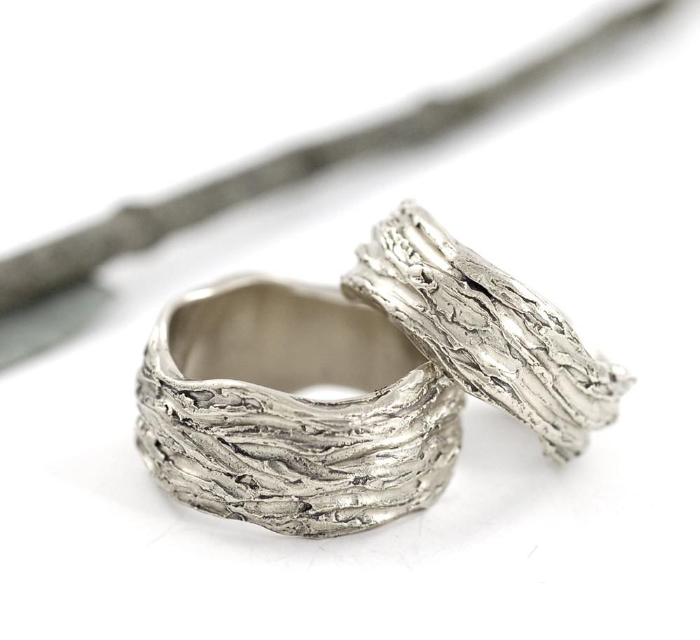 Redwoods Tree Bark Wedding Rings - Made to Order - Beth Cyr Handmade Jewelry