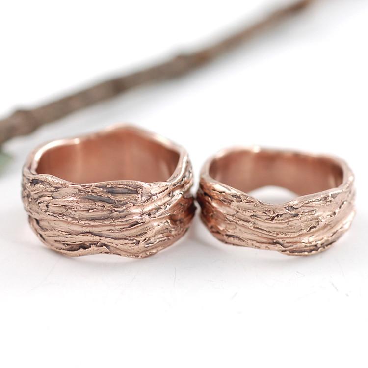 Redwoods Tree Bark Wedding Rings - Made to Order - Beth Cyr Handmade Jewelry