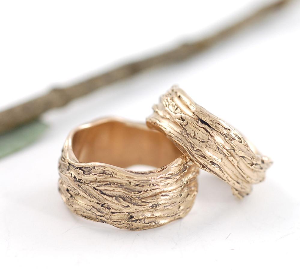 Redwoods Tree Bark Wedding Rings - Made to Order - Beth Cyr Handmade Jewelry
