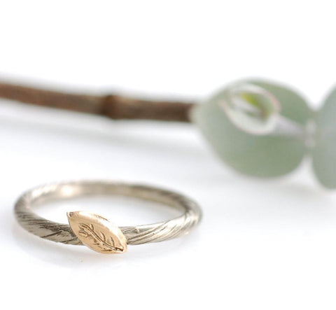 Autumn Leaf - Vine and Leaf Ring in 14k Yellow and Palladium White Gold - size 6.5 - Ready to Ship - Beth Cyr Handmade Jewelry