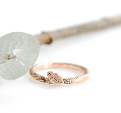 Vine and Leaf Ring in 14k Rose Gold - size 5 - Ready to Ship - Beth Cyr Handmade Jewelry