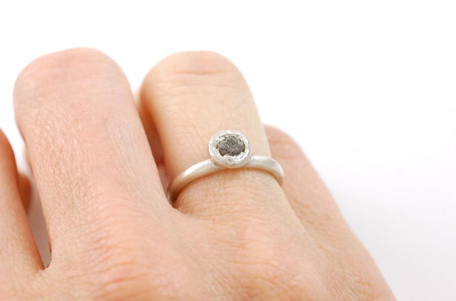 Mixed Metal Simplicity Ring Set - Palladium/Silver and Palladium Sterling Silver with Gray Rough Diamond - size 3 3/4 - Ready to Ship - Beth Cyr Handmade Jewelry