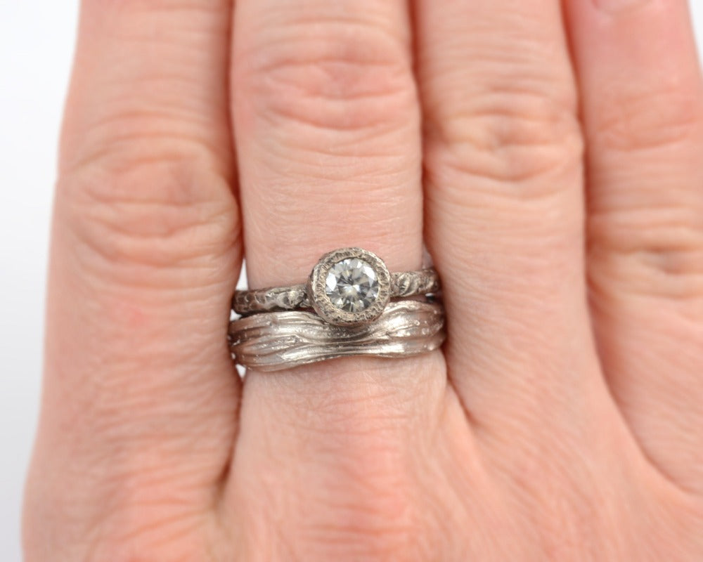 Redwoods Tree Bark Wedding Rings in Palladium White Gold - Made to Order - Beth Cyr Handmade Jewelry