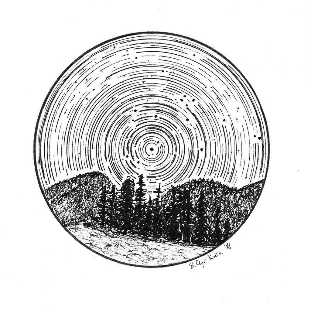 Aquarius Constellation Star Trails Drawing #2 - Pen and Ink Drawing Print - Beth Cyr Handmade Jewelry