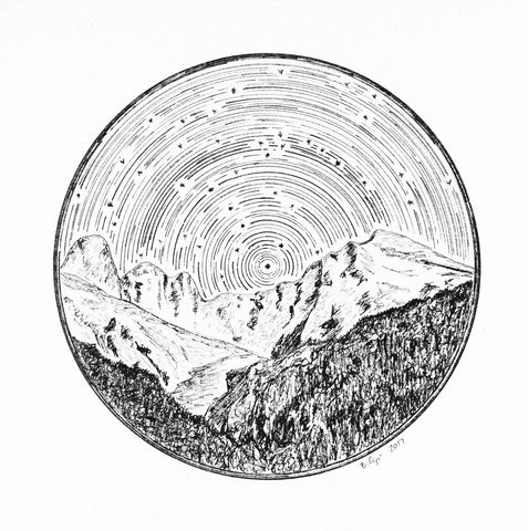 Original Drawing - Star trails - Little Dipper and Big Dipper over Mount Olympus - Beth Cyr Handmade Jewelry