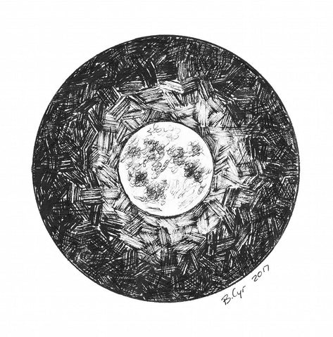Original Drawing - Dark Sky - {not so dark with a} Full Moon - Beth Cyr Handmade Jewelry