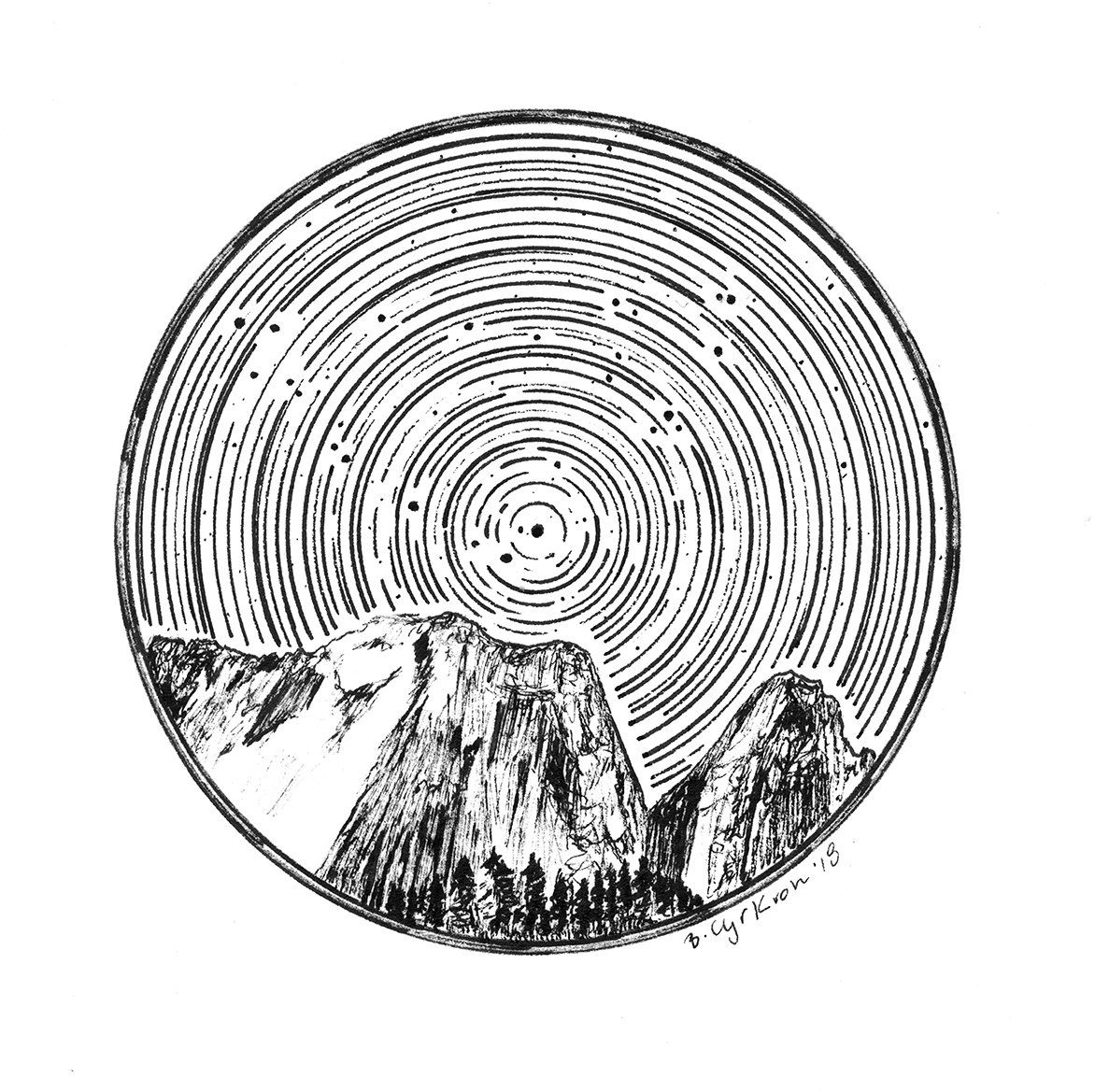 Capricorn Constellation Star Trail Drawing #2 - Pen and Ink Drawing Print - Beth Cyr Handmade Jewelry