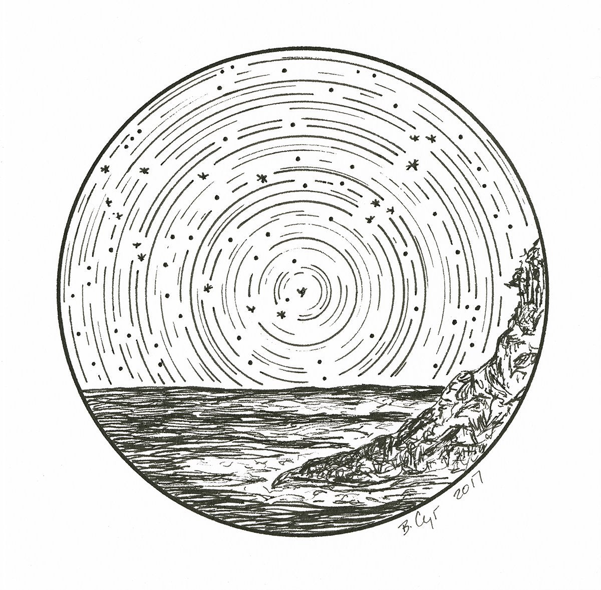 Leo - Star Trails - Zodiac Constellations - Pen and Ink Drawing Print - Beth Cyr Handmade Jewelry