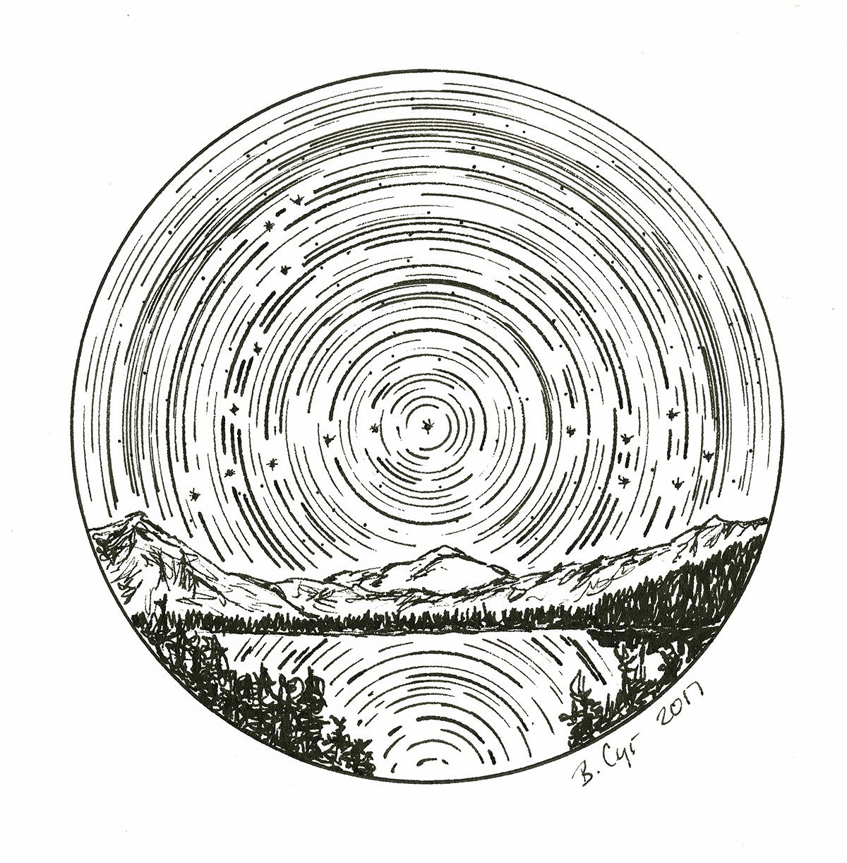 Leo - Star Trails - Zodiac Constellations - Pen and Ink Drawing Print - Beth Cyr Handmade Jewelry
