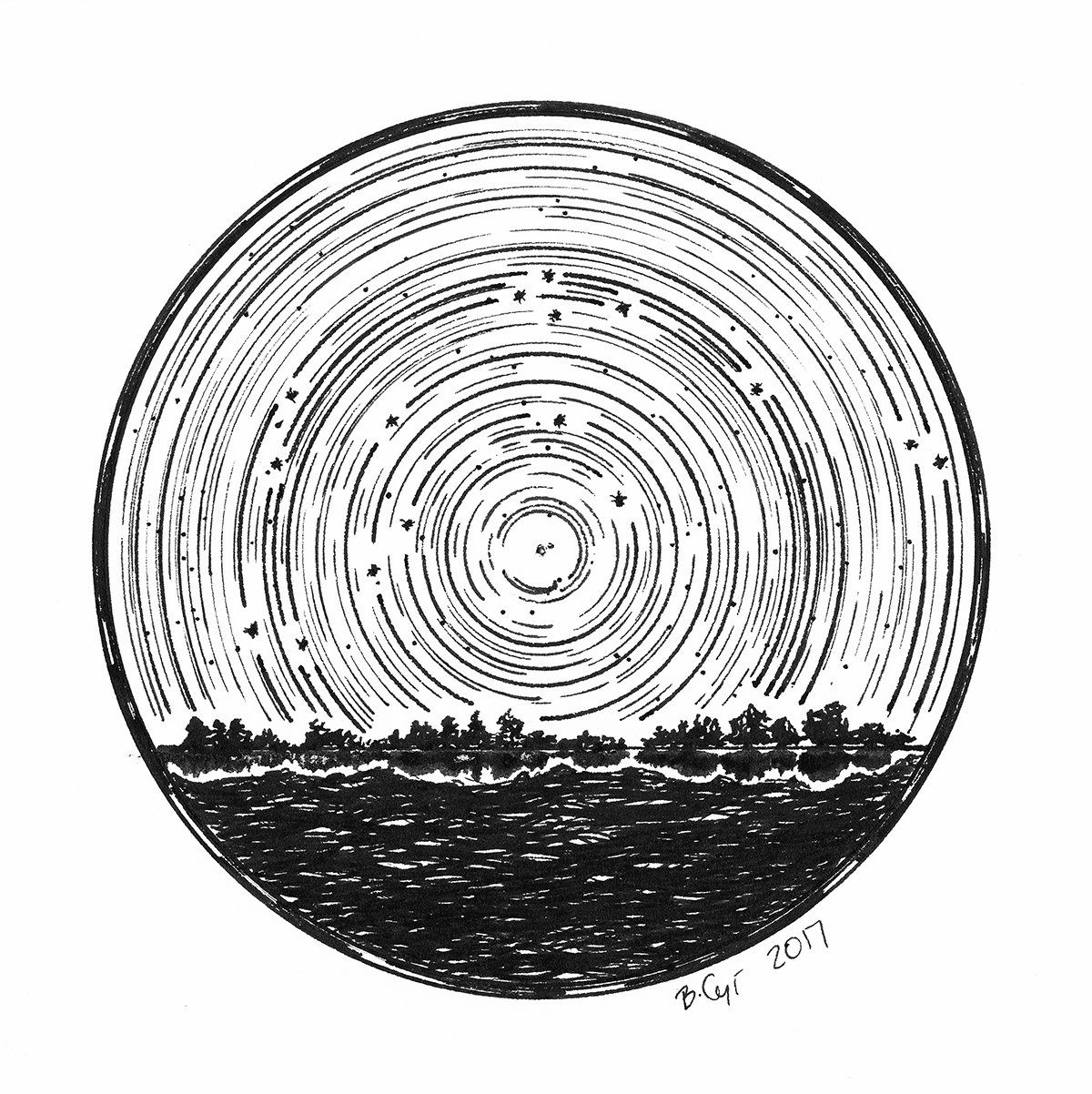 Leo - Star Trails - Zodiac Constellations - Pen and Ink Drawing Print - Beth Cyr Handmade Jewelry