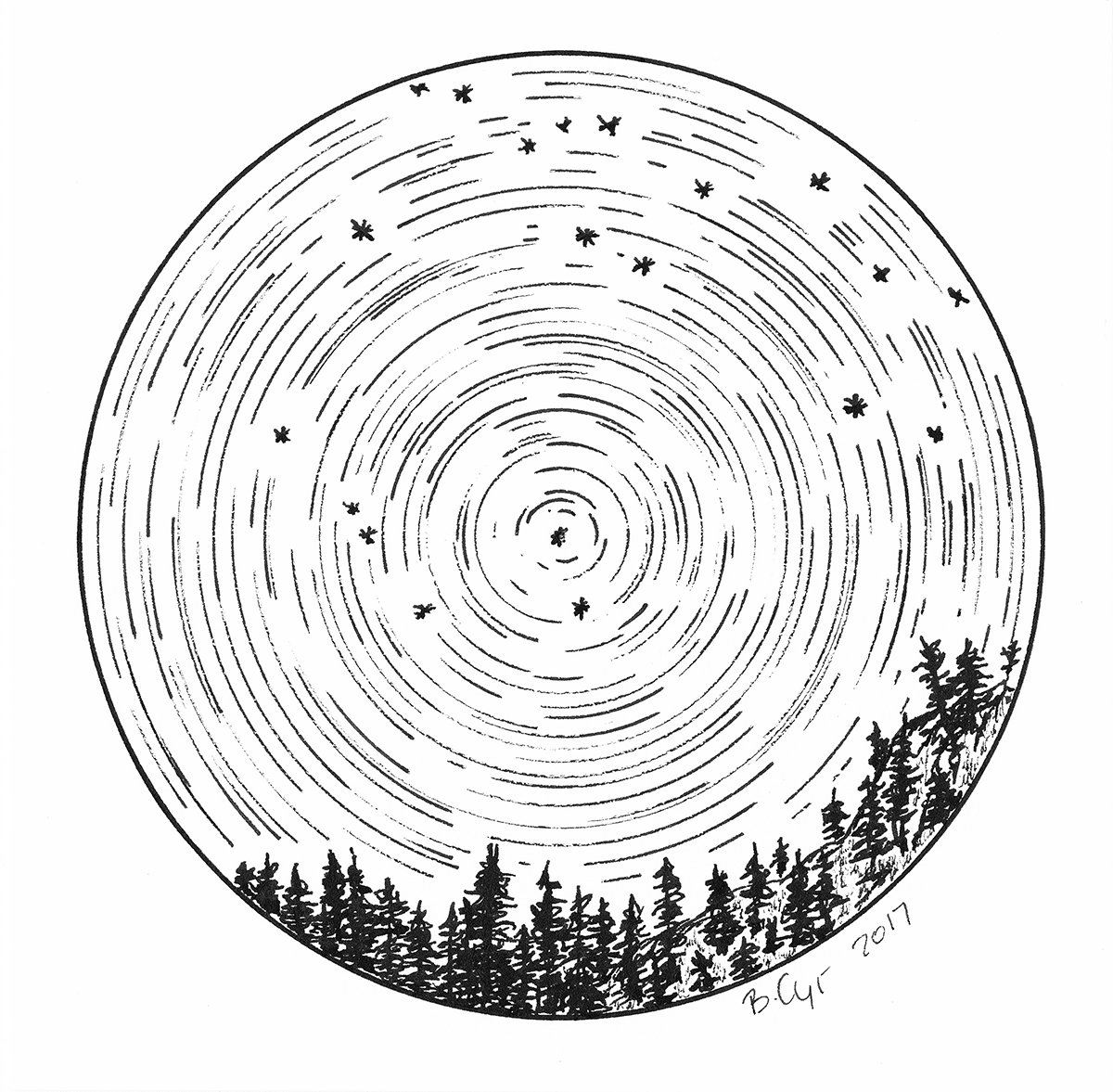 Leo - Star Trails - Zodiac Constellations - Pen and Ink Drawing Print - Beth Cyr Handmade Jewelry