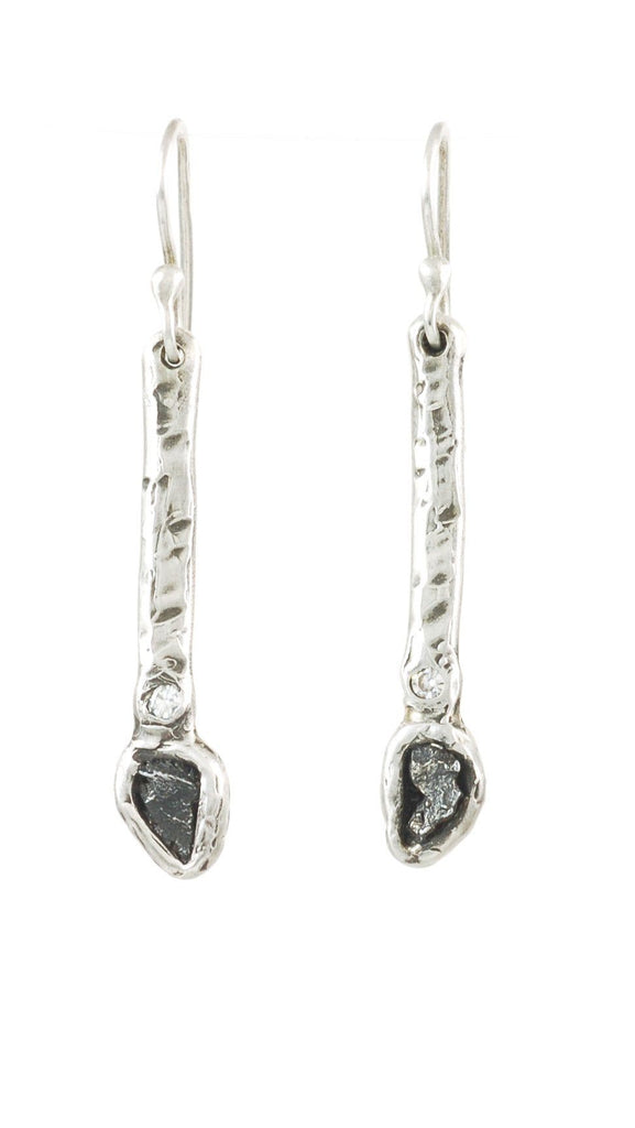Meteorite and Moissanite Earrings in Sterling Silver - Made to Order - Beth Cyr Handmade Jewelry