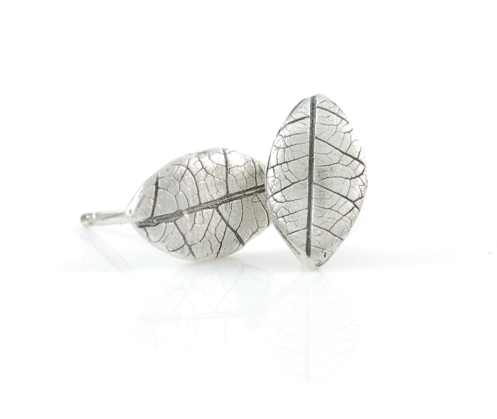 Leaf Imprint Post Earrings in Sterling Silver - Made to Order - Beth Cyr Handmade Jewelry