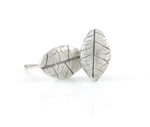 Leaf Imprint Post Earrings in Sterling Silver - Ready to Ship - Beth Cyr Handmade Jewelry